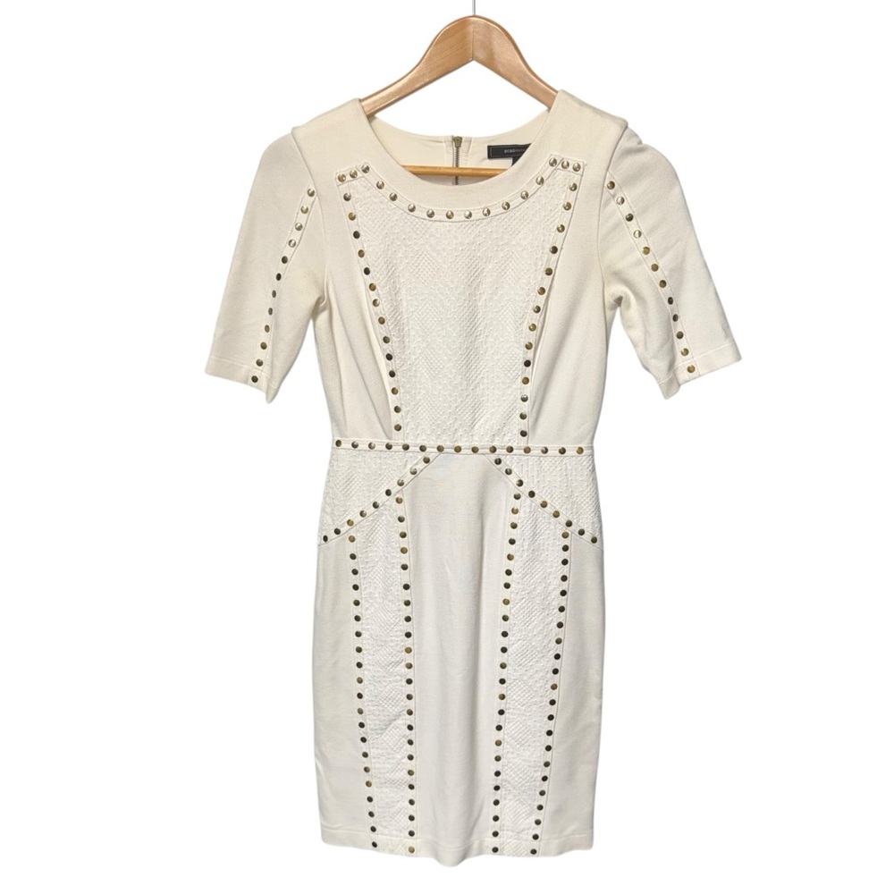BCBG Maxazria “Isadora” Studded White Bodycon Dress XS